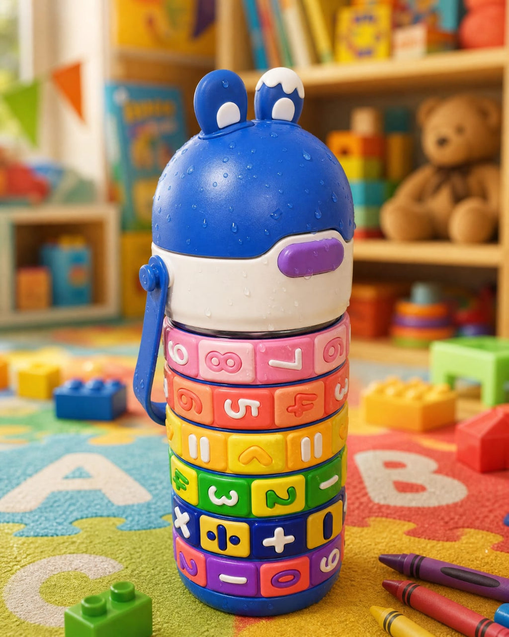Kids 500ml Cartoon Water Bottle with Numbers - Spill-Proof Insulated Steel Bottle