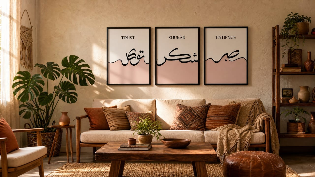 SABR SHUKAR TAWAKKUL Calligraphy Poster Set of 3 Islamic Wall Art Frames