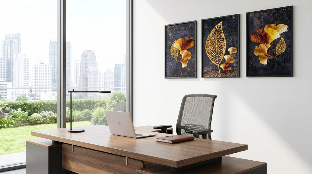 Golden Ginkgo Leaf 3-Piece Wall Art Set
