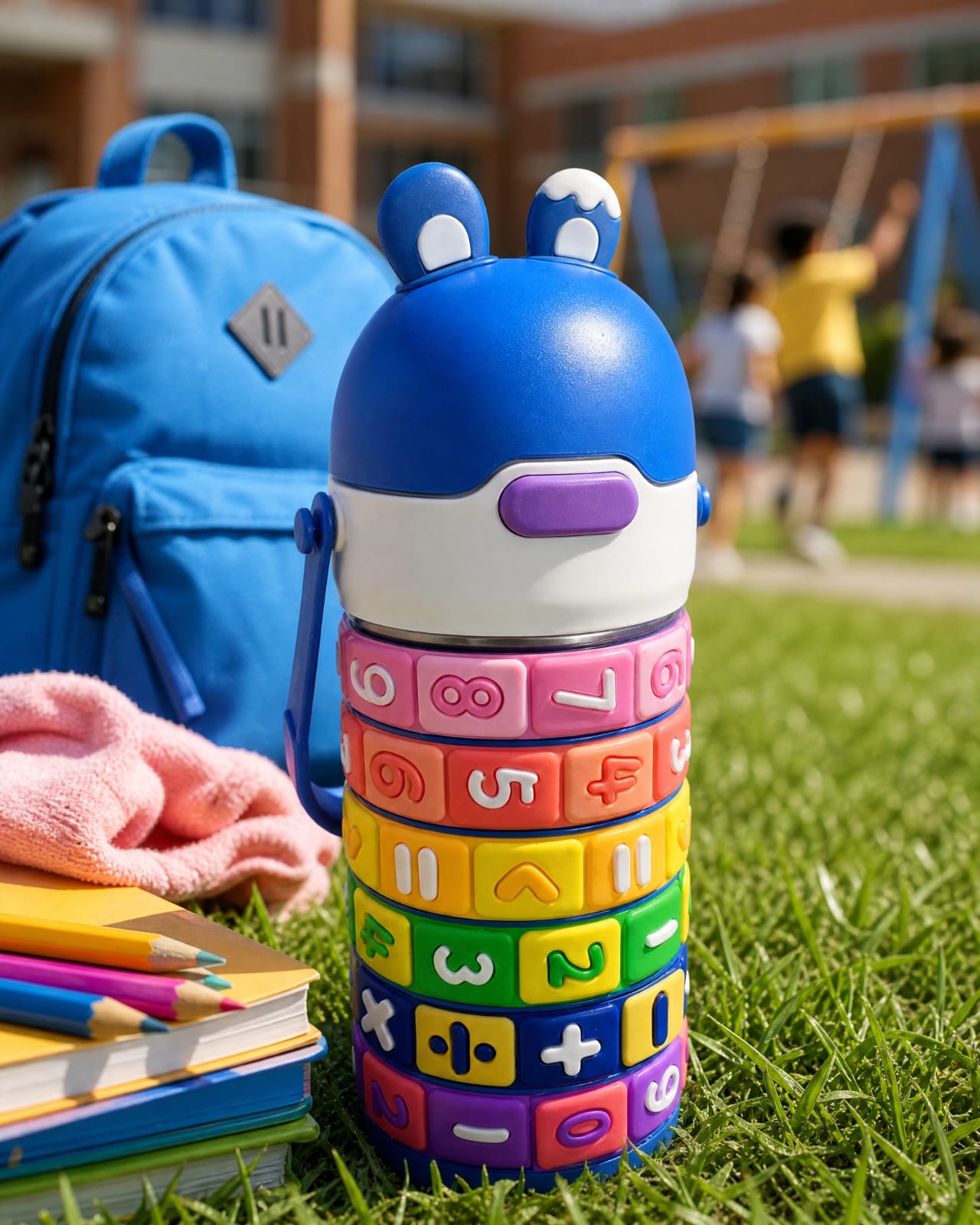 Kids 500ml Cartoon Water Bottle with Numbers - Spill-Proof Insulated Steel Bottle