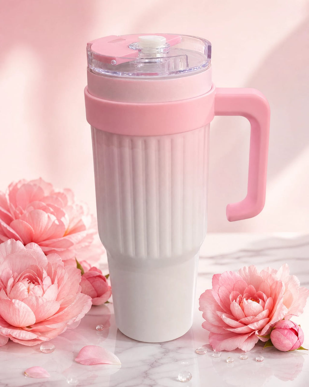 40oz Gradient Tumbler with Handle | Spill-Proof Flip Lid | Insulated Stainless Steel Cup