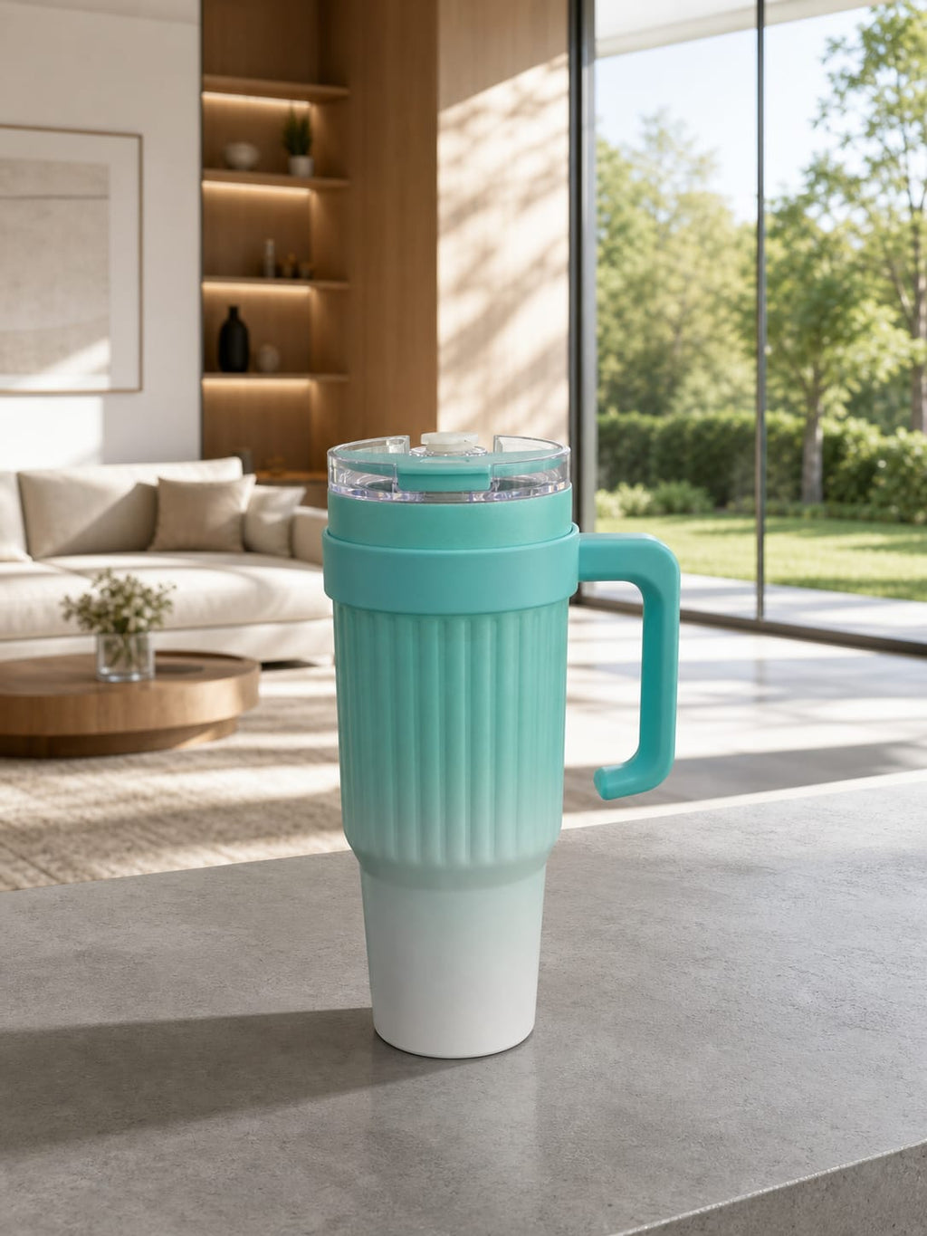 40oz Gradient Tumbler with Handle | Spill-Proof Flip Lid | Insulated Stainless Steel Cup