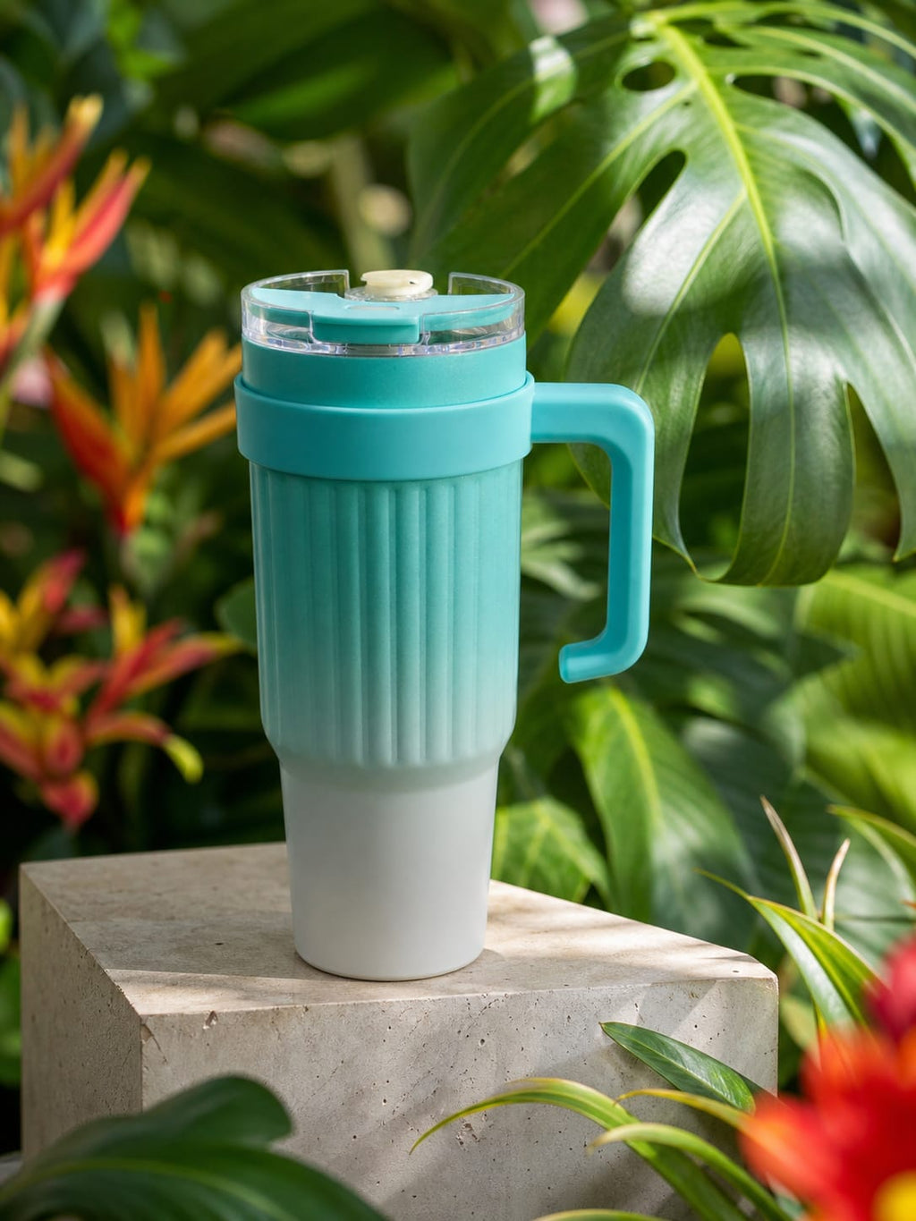 40oz Gradient Tumbler with Handle | Spill-Proof Flip Lid | Insulated Stainless Steel Cup