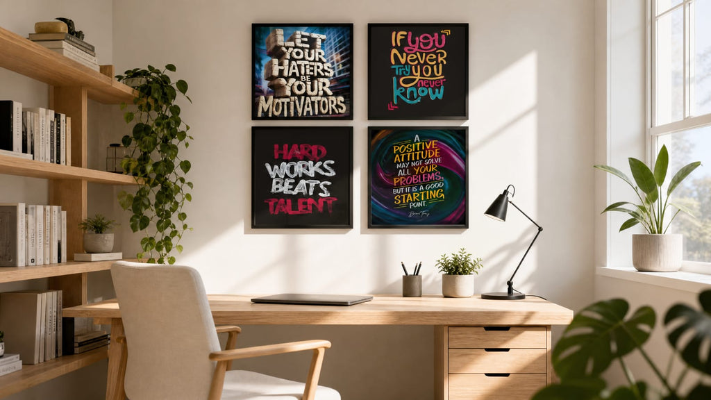 4-Piece Motivational Wall Art Set | Office & Study Room Decor | Framed Quote Posters for Productivity